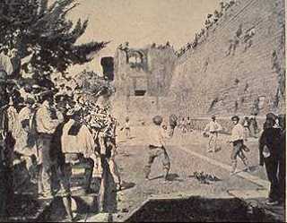 Illustration of vintage jai alai game.