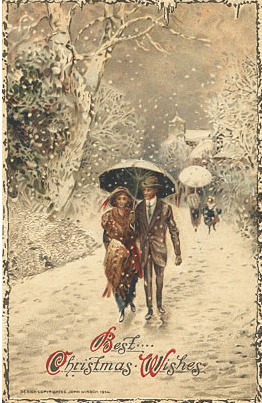  Pareja caminando en el carril nevado en navidad.