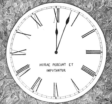 A black and white drawing of a clock with roman numerals, emphasizing the concept of time.