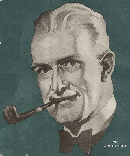 Vintage man with pipe smoking illustration.