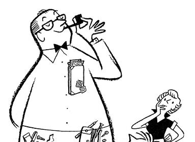 A black and white cartoon of a man and a woman featuring Milton J. Wurtleburtle.