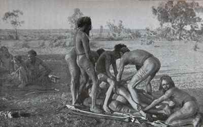 Tribal men playing aborigines illustration. 