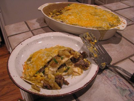 Green chili breakfast serving in plate.