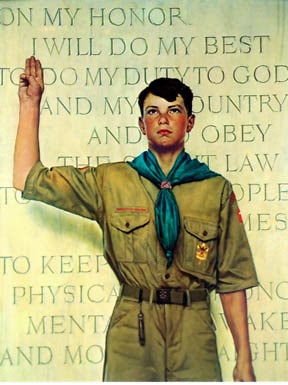 Boy scouts taking oath illustration. 