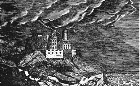 A monochromatic illustration of a boat gracefully floating on the calm water.