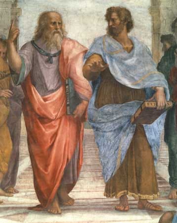 The School of Athens by Michelangelo depicts a gathering of Greek philosophers, showcasing their profound man knowledge.