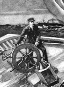 A resilient man controlling a boat.