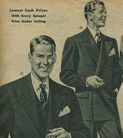 An Art of Manliness vintage ad for men's suits featuring Suit School tips and Alterations expertise.