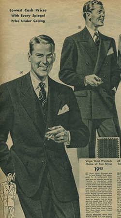 Man wearing suit in newspaper illustration.