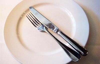 A set of knife and fork on plate.