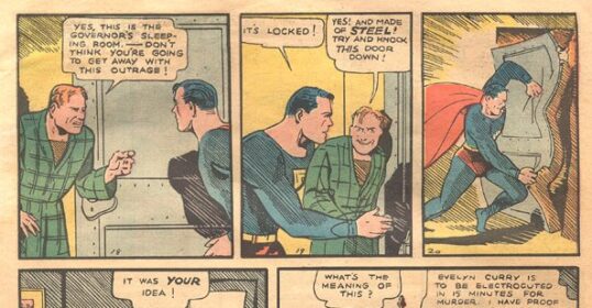 A comic strip showcasing the developing heroic imagination of a man as he dreams of being Superman while in bed.