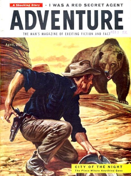 Vintage adventure men's magazine cover grizzly bear.