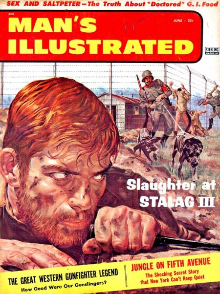 Vintage man's illustrated men's magazine slaughter at stalag III.