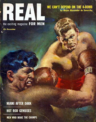 Vintage real men's magazine cover men boxing.