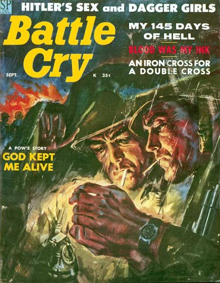 Vintage battle cry men's magazine cover men smoking.