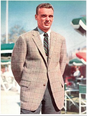Vintage man wearing patterned checkered sports coat blazer.