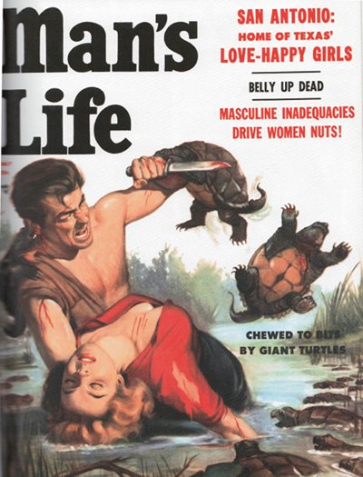 Man's life men's vintage magazine cover giant turtles.