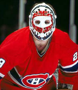 Ken Dryden hockey player wearing goalie mask.