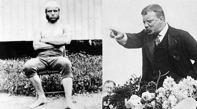 Dual photo of Theodore Roosevelt while young man and while president.