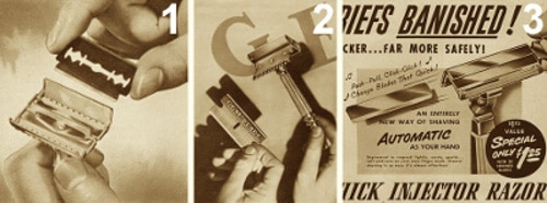 Illustration of Gillette double gem single Schick injector Blades.