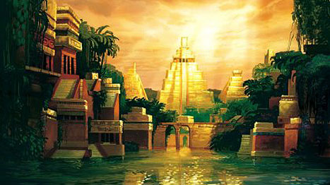 EI-Dorado lost city painting of gold pyramid.