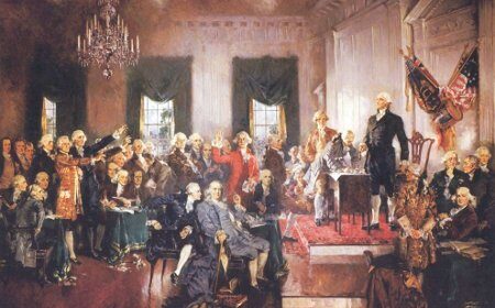 The signing of the declaration of independence by George Washington, a Genteel Patriarch and symbol of American Manliness.