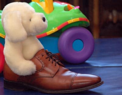 Dress Shoes with Toy stuffed animal.