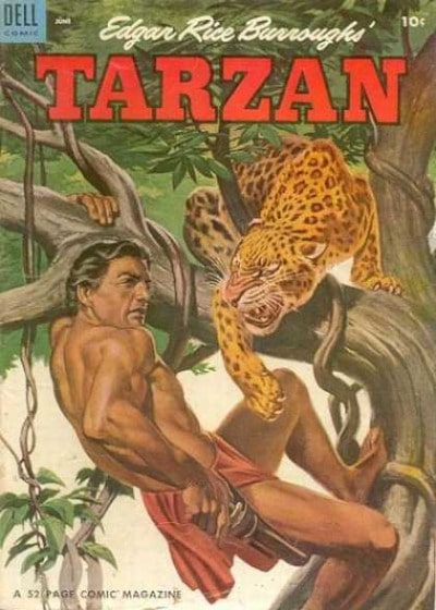 Comic book cover of Tarzan by Edgar rice Burroughs.