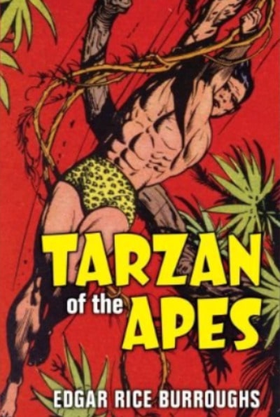 Book cover of Tarzan of the apes by Edgar Rice Burroughs.