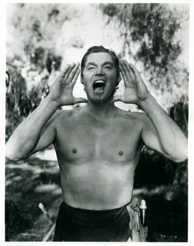 Tarzan yelling in Black and white movie.