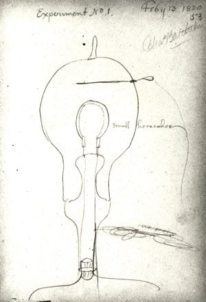 Thomas Edison notebook about sketch of incandescent light bulb.