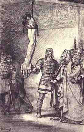 beowulf arm grendel grendels manliness mother quotes lessons vs his strength rafters saxon anglo story rips hrothgar mead hall epic