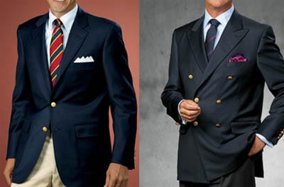 Men wearing blazer catalog in ad advertisement.