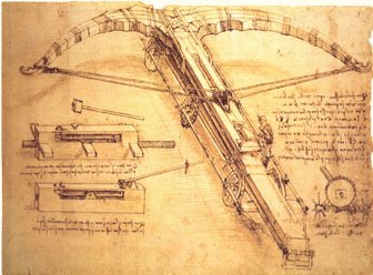 Da Vinci notebook about crossbow weapon.