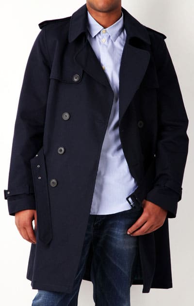 Navy blue trench coat men's style fashion.