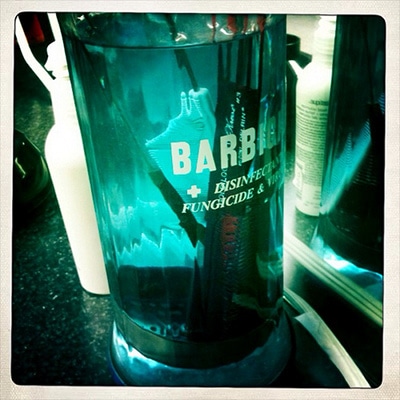 Barbicide bottle. 