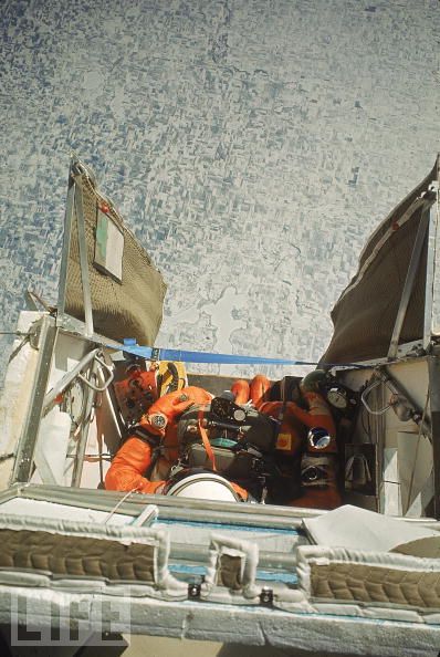 Nick Piantanida looking down to earth from spaceship.