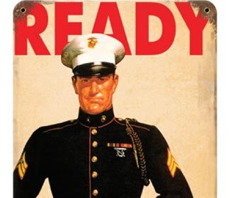 A striking tin sign encouraging individuals to 