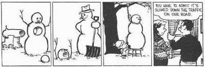 Calvin and Hobbes snowman comic strip cartoon illustration.