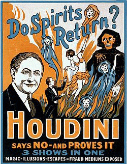 Harry Houdini's poster about returning of spirits. 