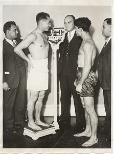 Face-off between two boxers.