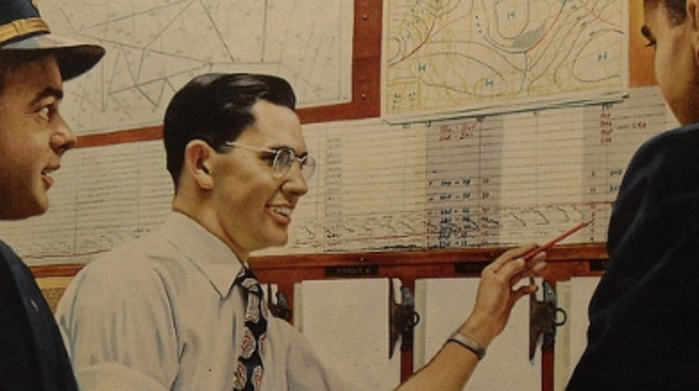 A picture of a group of men looking at a map while they work together.