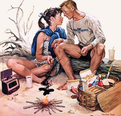 Couple enjoying picnic date illustration.