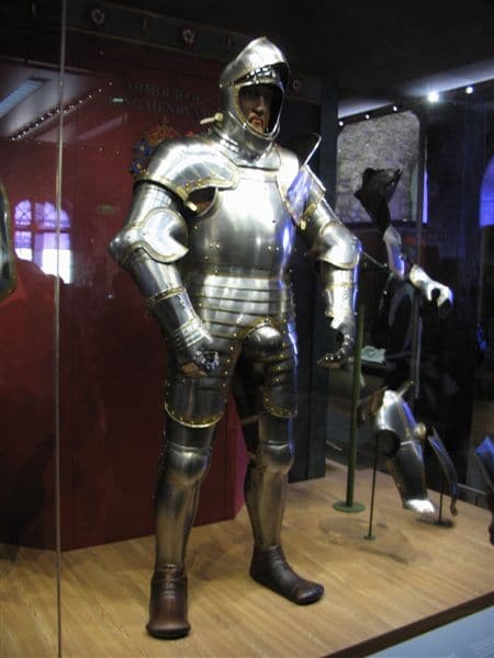 An armor standing in museum wearing codpiece. 