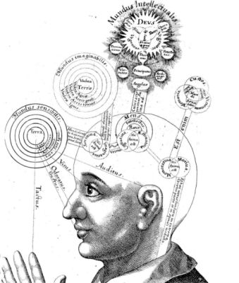 A drawing of a man's head adorned with symbolic illustrations, reflecting his memory and evoking elements of Classical Rhetoric 101.