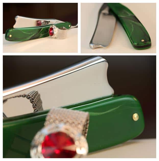 Antique green straight razor.