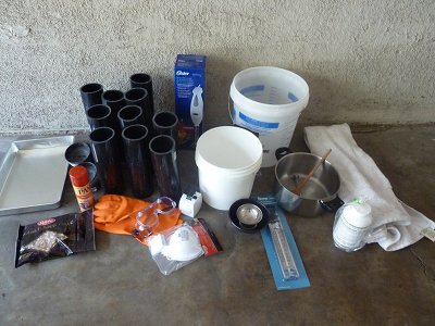 Materials needed for homemade soap bars.