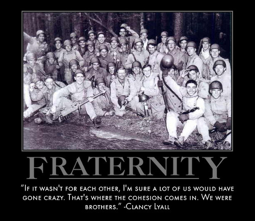A motivational quote by Clancy Lyall about fraternity.