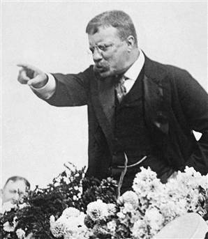 Teddy Theodore Roosevelt giving speech using hand gesture.