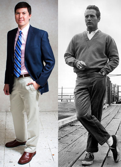 Business and casual comparison of vintage vs modern man.